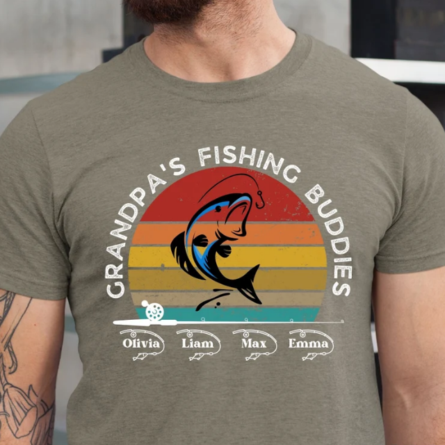 Grandpa And Grandson Fishing Buddies For Life Matching Men's Back Print T- shirt
