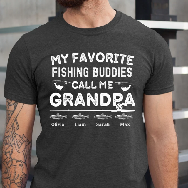 My Favorite Fishing Buddies Call Me Grandpa, Personalized Grandpa Shirt  with Grandkids Name, Gift For Grandpa, Fathers Day Gift, Papa Shirt
