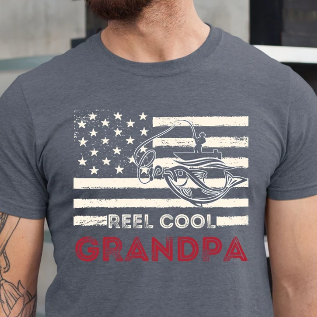 Reel Cool Father's Day Fishing Gifts Womens Reel Cool Pa Fishing Funny  Christmas Grandpa Dad Fathers Day V-Neck T-Shirt