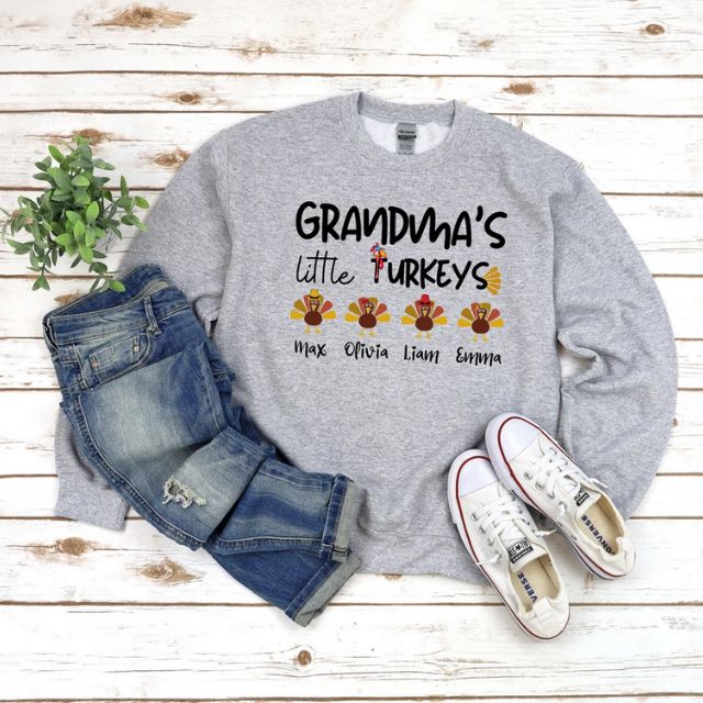 Custom Grandmas Little Turkeys Sweatshirt, Nanas Turkeys Sweatshirt